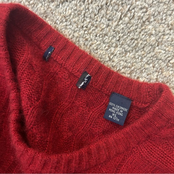 Cashmere Red Cable Knit Double Ply Cashmere Crewneck Sweater - Picture 4 of 5